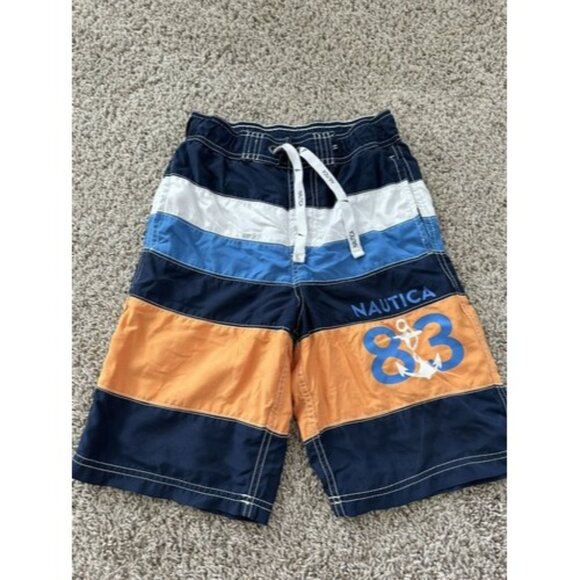 Nautica Swim Trunks Youth M Medium 10-12 Navy Color Block Bathing Suit Pockets - Picture 1 of 8